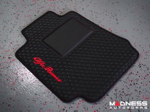 Alfa Romeo Giulia Floor Mats - Italian Leather - Front + Rear Set - Black w/ Red Stitching